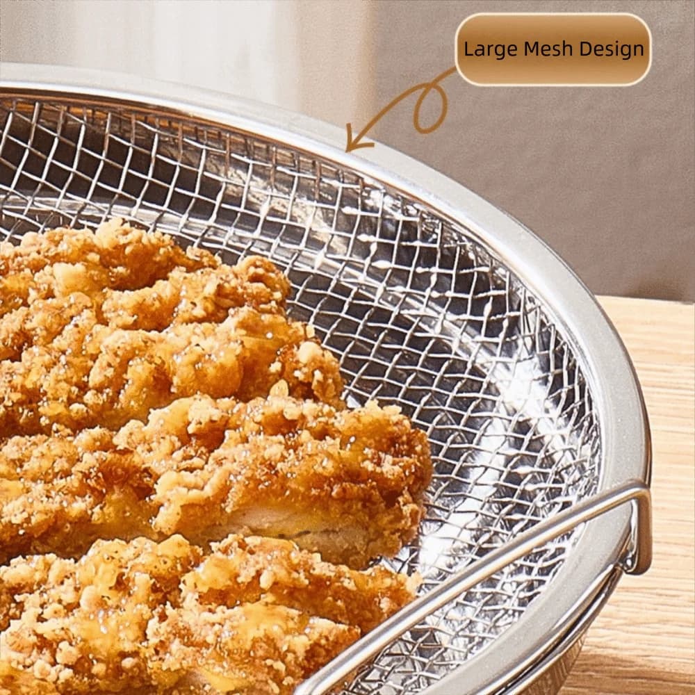 Kitchen Gadget Stainless Steel Oil Filter Tray Round Anti-rust Hardening Panel with Handle Exhaust Basket for Air Fryer in Network Snack