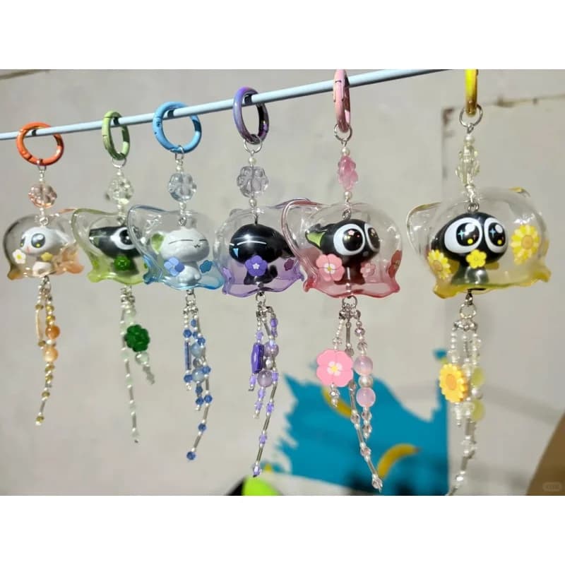 In Stock Luoxiaohei Blind Box Figure Wind Chime Hanging Ornament Cute Cartoon Room Decoration Pendant Handmade Collectible Gift