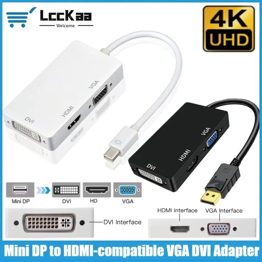 Cavo adattatore Mini DisplayPort a HDMI 4K VGA DVI Convertitore 3 in 1 1080P Thunderbolt Mini DP a VGA HDMI DVI per Mac PC portatile