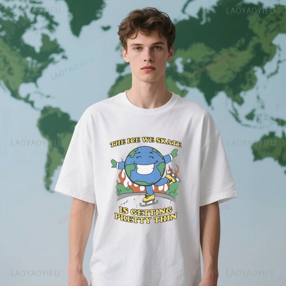 The Ice We Skate Is Getting Thin T-shirt stampata Top Una scherzo interessante sul riscaldamento globale Top T-shirt T-shirt in cotone unisex