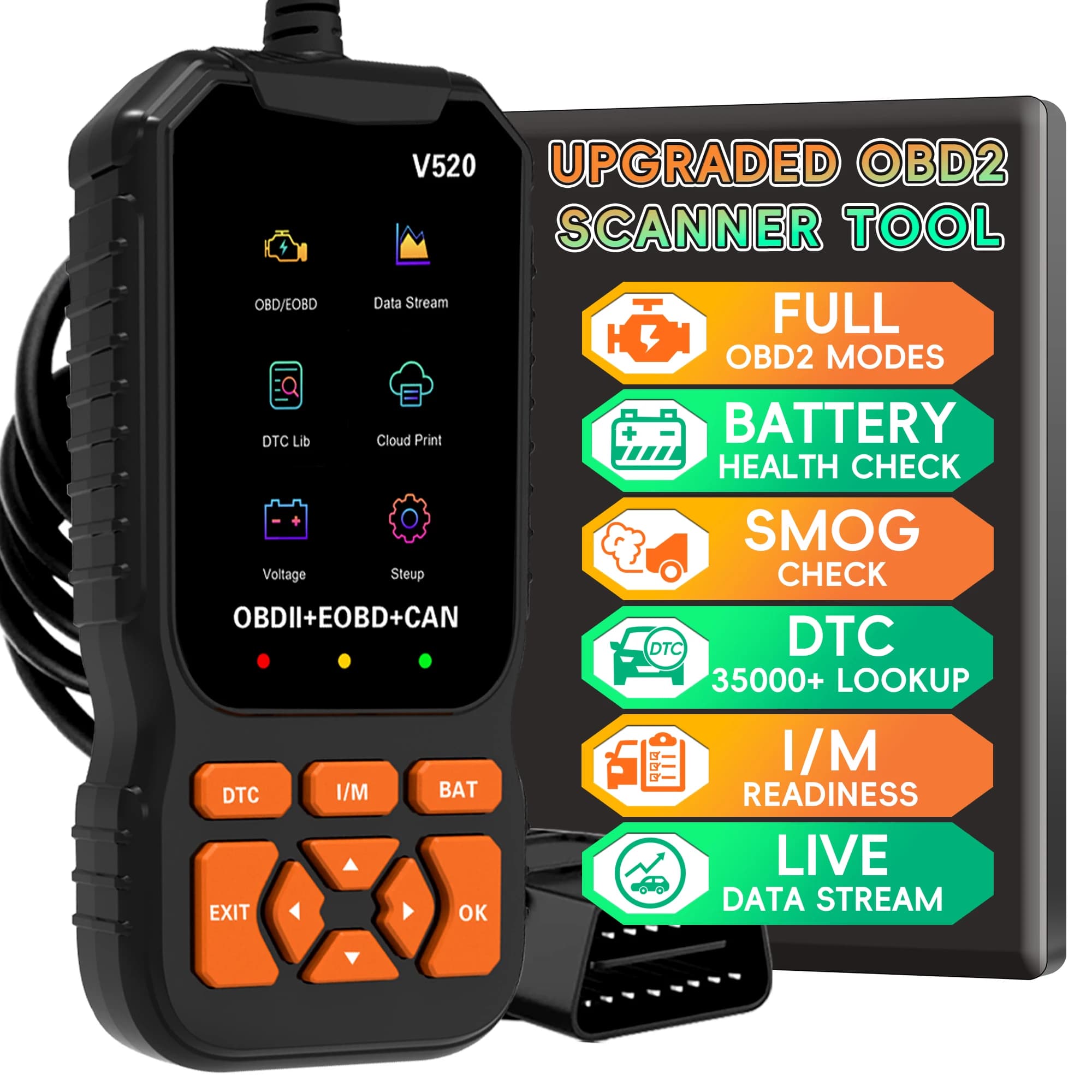 Advanced OBD2 Diagnostic Tool for Auto, Engine Error Code Reader with Reset and I/M Reading Function, OBD2/EOBD Diagnostic Scanner