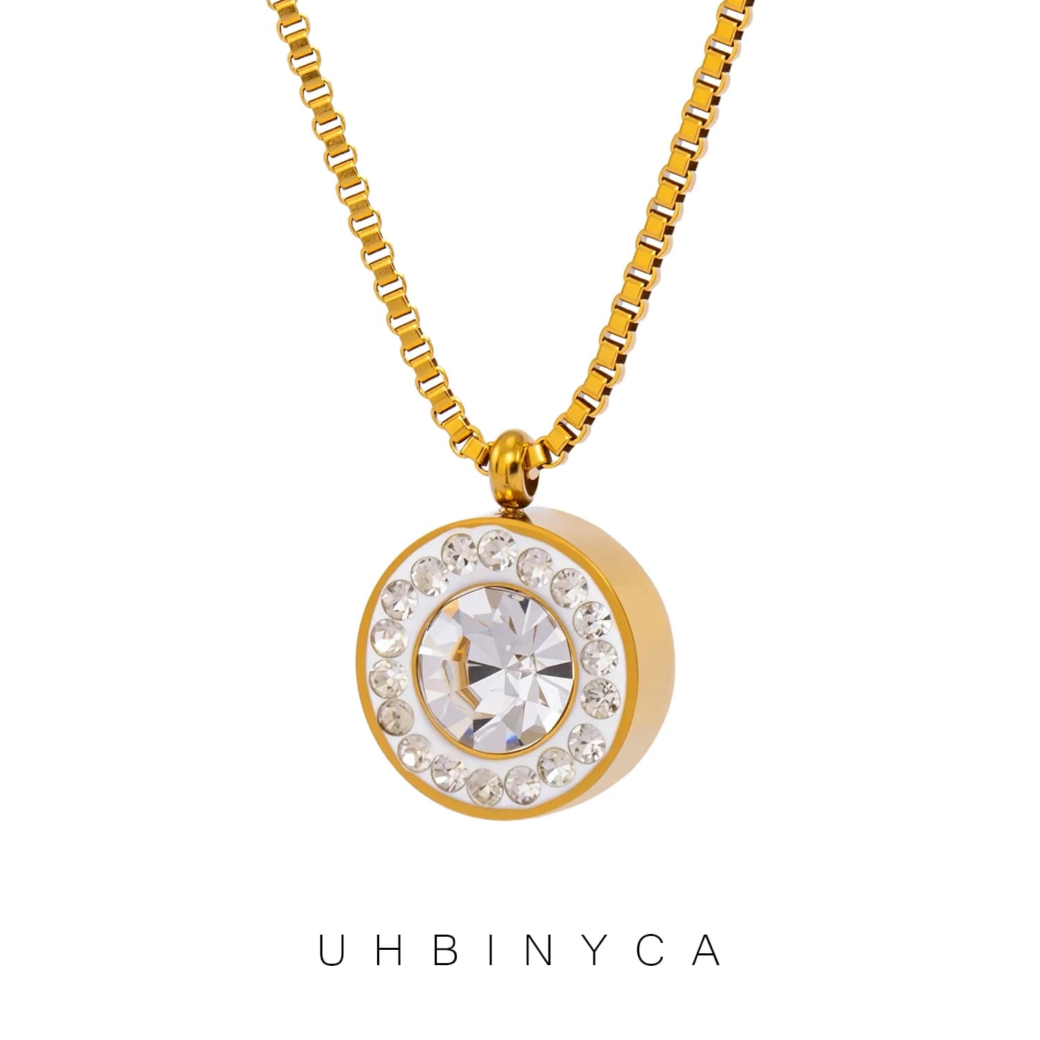 Sparkling CZ Pendant Necklace - Mirror Polished 18K Gold Plated Stainless Steel, Hypoallergenic Everyday Jewelry for Women