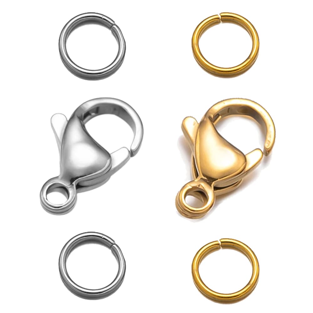 20 set di chiusura a moschettone in acciaio inossidabile con anelli di salto per braccialetti, collane, catene, gioielli fai da te, risultati, forniture, non sbiadiscono