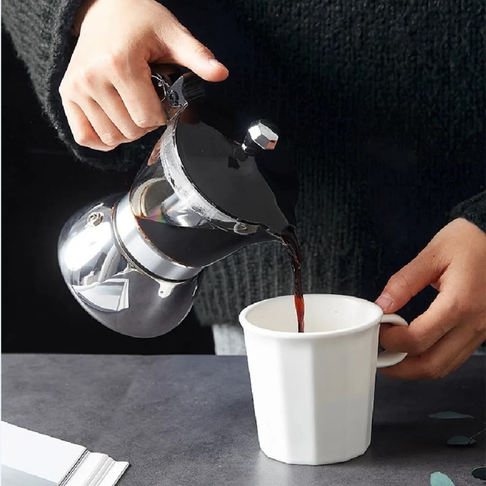 4/6 Cups Visible Moka Pot Stainless Steel Transparent Pot Body Coffee Maker Pot Universal Espresso Italian Coffee Machine
