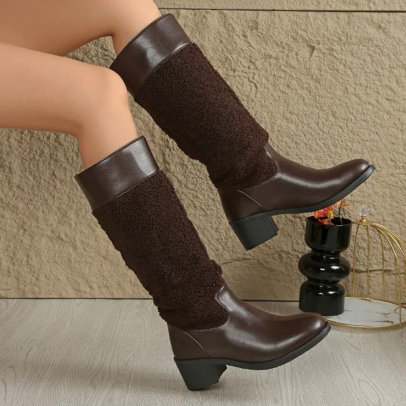 High Boots Women Knee High Heels Shoes Retro Goth Designer 2025 Winter New Western Boots Fashion Chunky Shoes Woman Pumps Botas