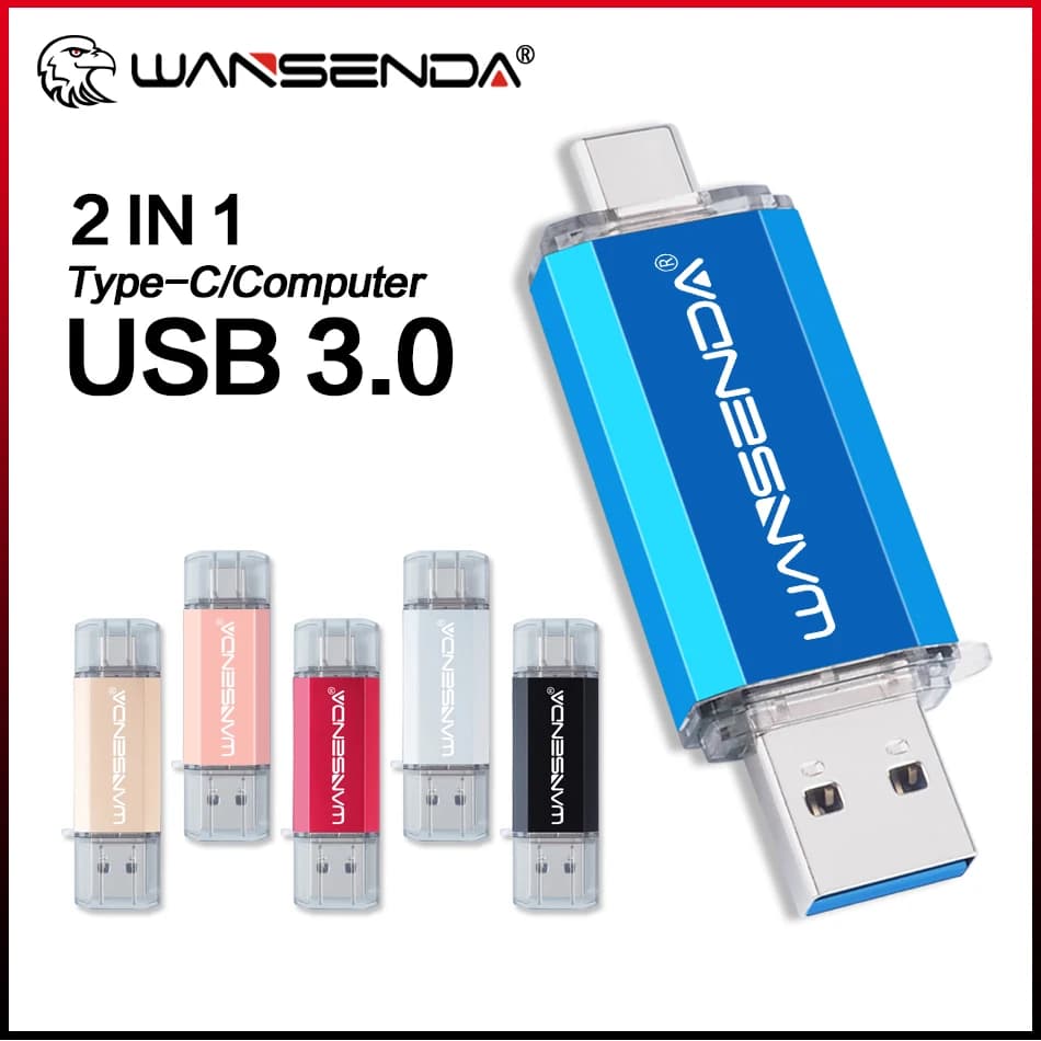Wansenda USB 3.0 e Type-C Dual Pen Drive 16 GB 32 GB 64 GB 128 GB 256 GB 512 GB Chiavetta USB 2 in 1 per Type-C Android/PC/Mac