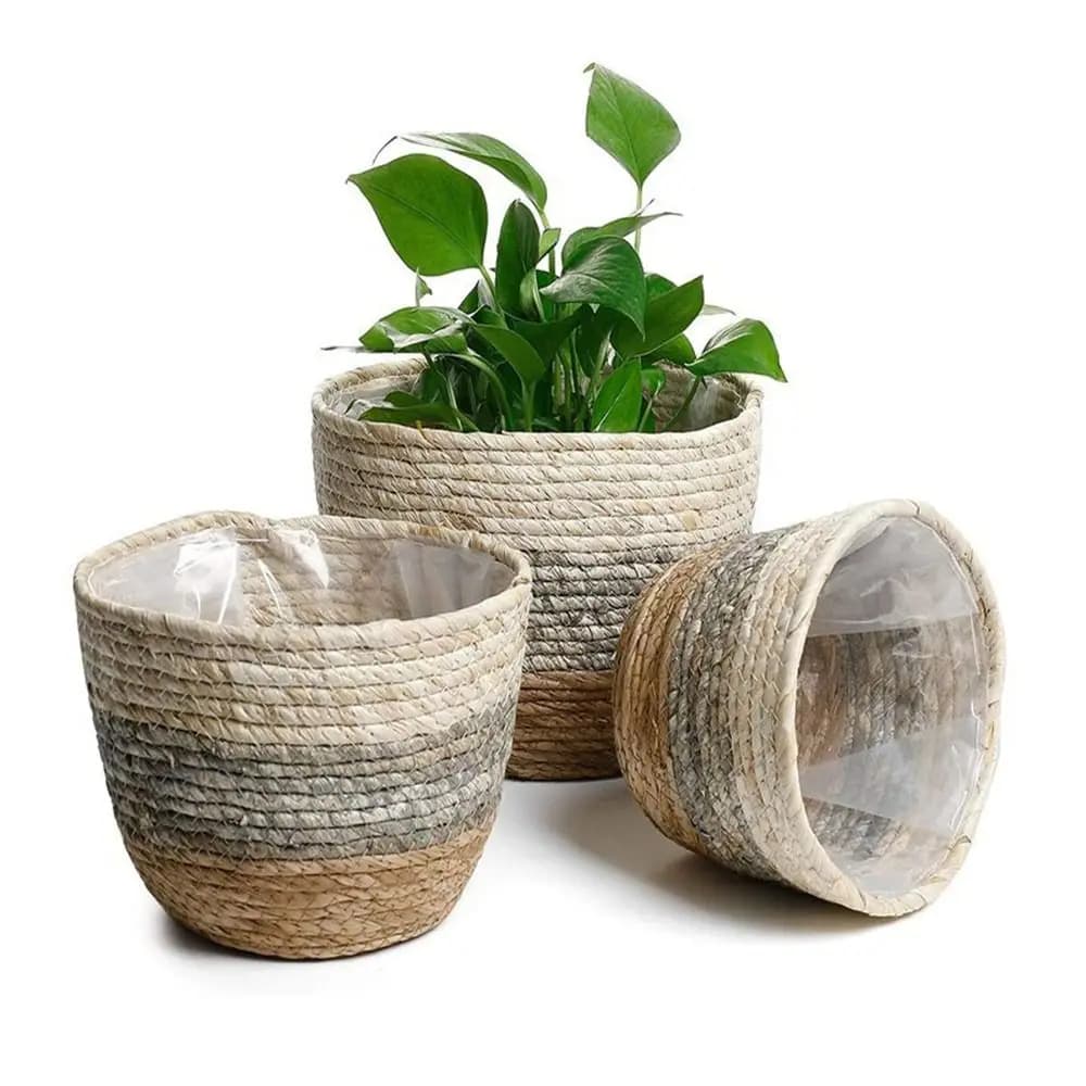 Vasi da fiori intrecciati cestini di fiori di paglia fatti a mano vaso di piante in Rattan decorazioni per la casa