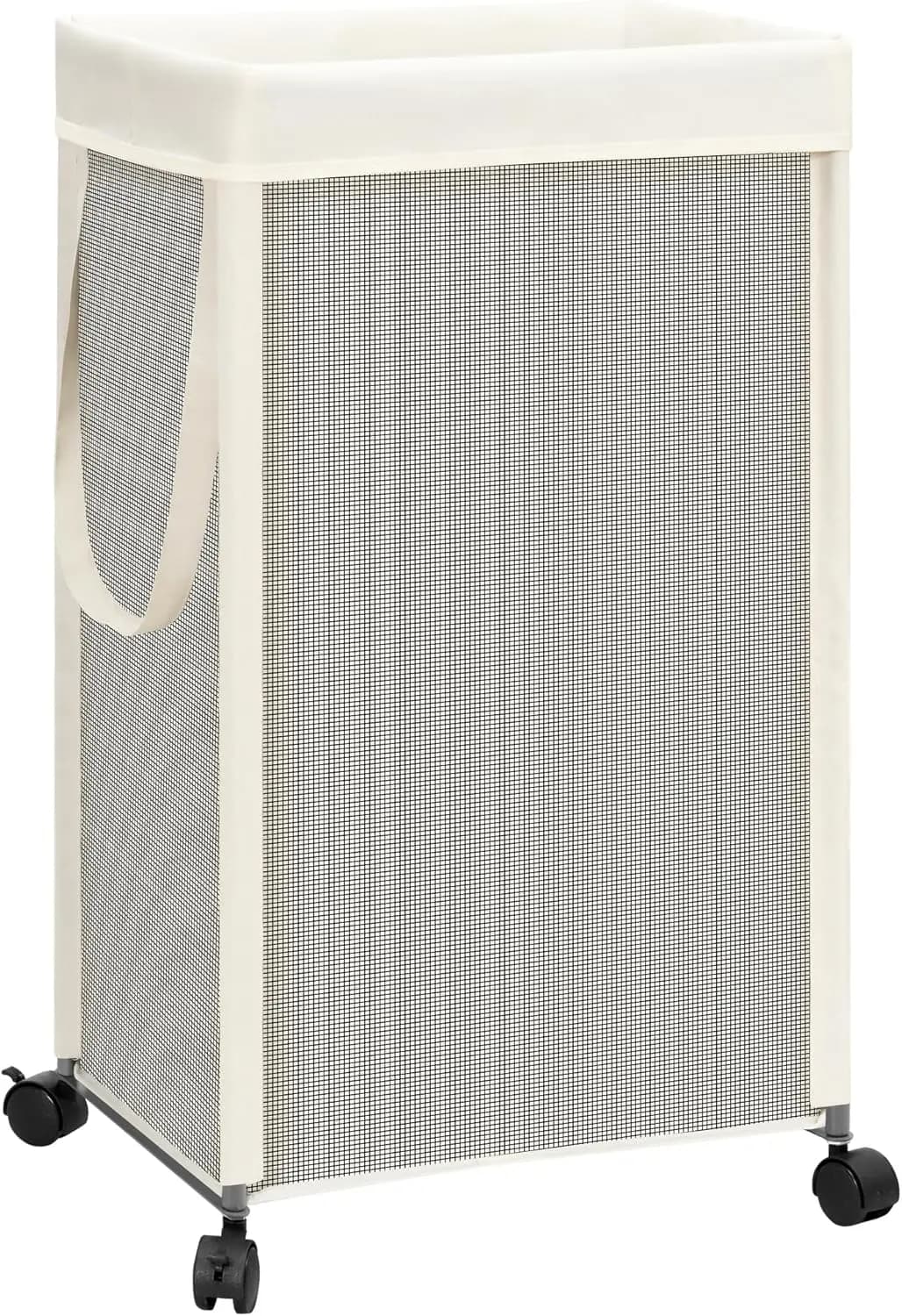 Cesto Portabiancheria con Ruote da 90L, Cesto Alto per Vestiti Sporchi, Borsa Interna Rimovibile, Bianco Sporco