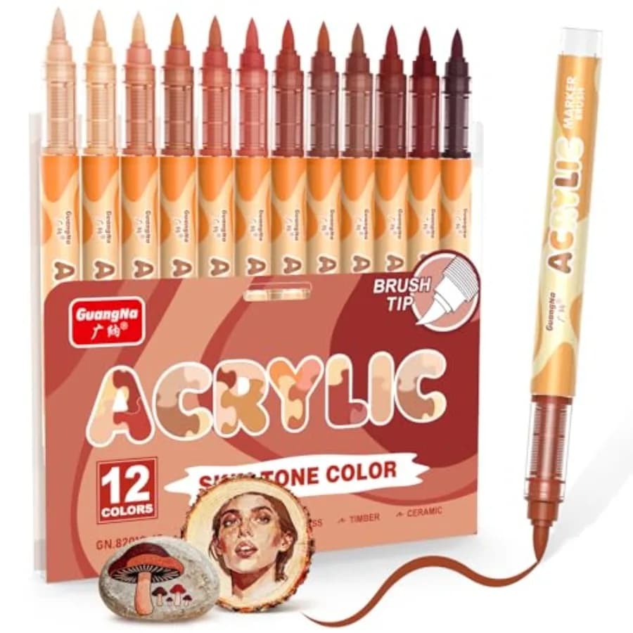 12 Acrylic Paint Markers, Brush Tip Acrylic Paint Pens for Pumpkin Paint, Rock Painting, Wood, Glass, Paper, Coloring Book, Cer