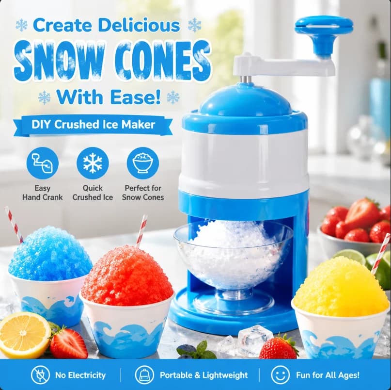 Portable Ice Crusher and Shaved Ice Machine, Ice Crusher for Making Drinks, Shaved or Fine Snow Cones or Slushies Kitchen Tools