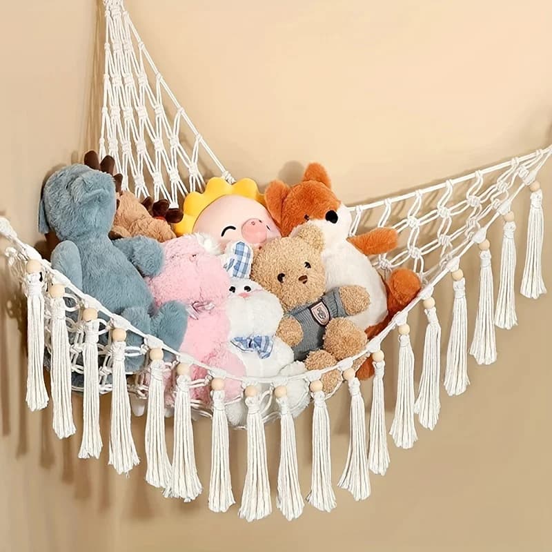 Animali di peluche di grande capacità Amaca Rete Macrame Boho Decorazioni per la casa Organizzatore di stoccaggio di giocattoli angolari Giocattoli di peluche Rete sospesa