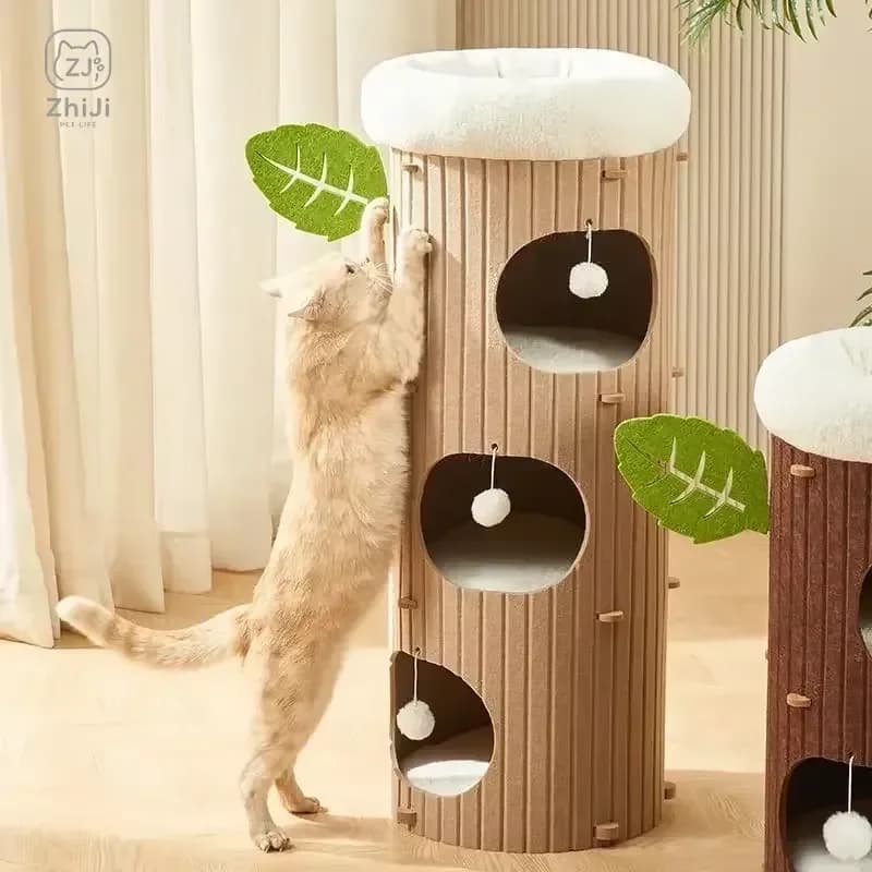 Multi-layer Felt Cat House Tree Stump Design Wear-resistant Scratching Board Multi-function Pet Furniture for Indoor Cats