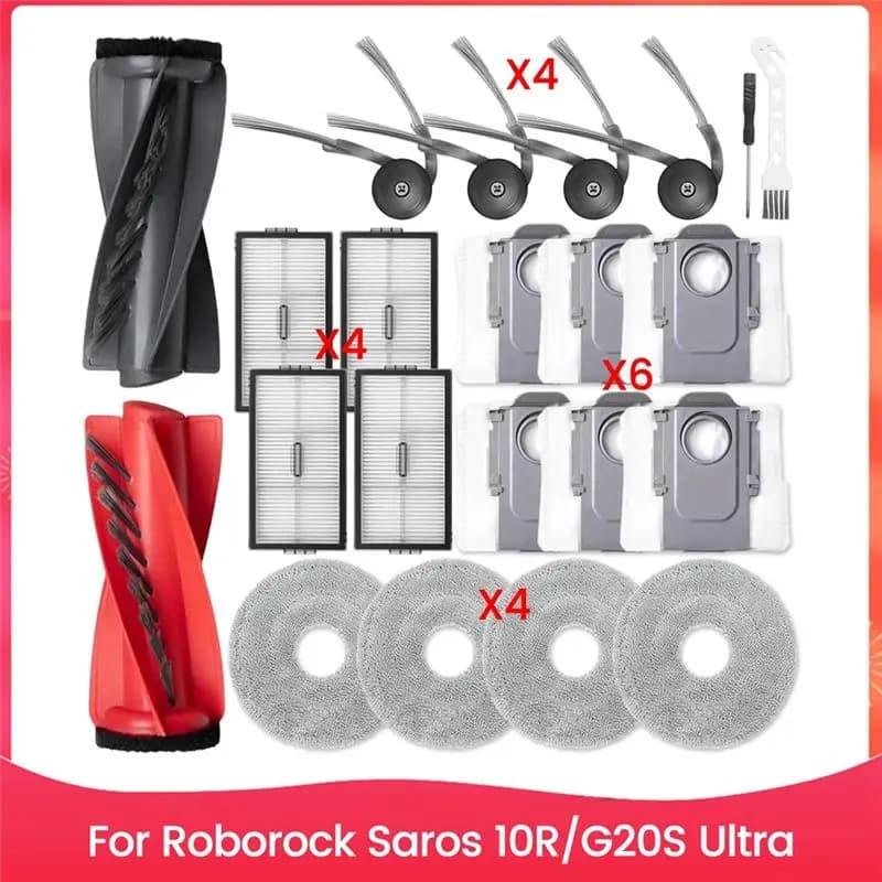 VEHO-22PCS Vacuum Brush Filter Dust Bag And Mop Cloth Kit For Roborock Saros 10R/G20S Ultra Vacuum Cleaner Replacement Parts