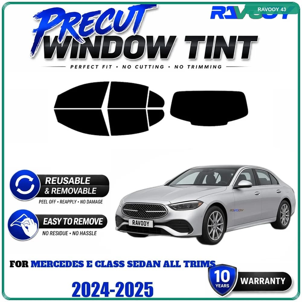 Precut Window Tint, Reusable Removable EPU Film, Custom Fit for Mercedes E Class Sedan All Trims 2024-2025, UV Heat Protection
