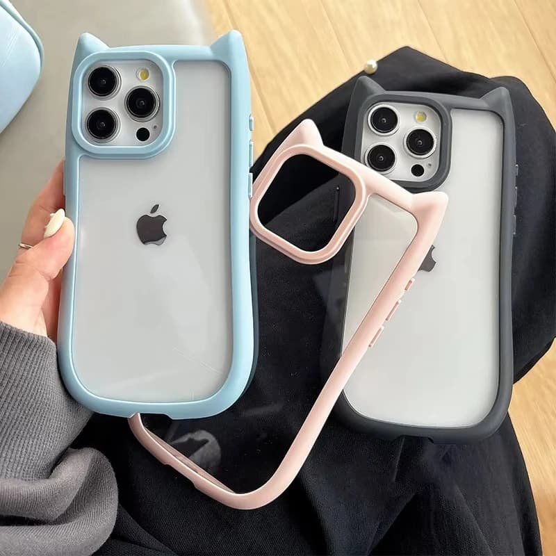 Custodia per telefono 3D con orecchie di gatto carino per iPhone 16 15 14 13 12 11 Pro Max 16Pro Custodia in acrilico trasparente antiurto trasparente di lusso per cartoni animati