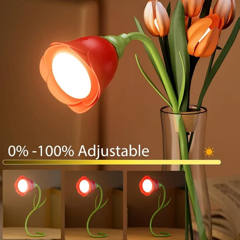 Romantic Flower Rose LED Night Desk Lamp Rechargeable Bendable Light Brightness Memory Eye Friendly Decor Lamp for Women