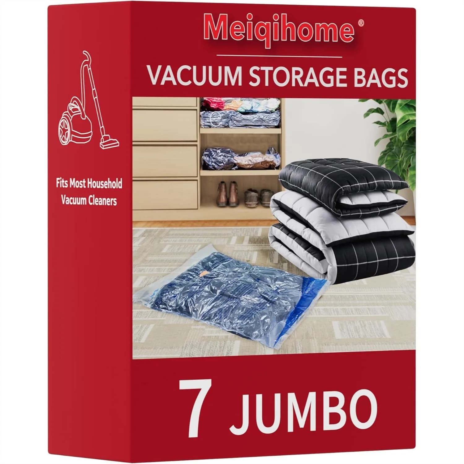 Sacchetti Sottovuoto Salvaspazio per Vestiti, Cuscini, Piumoni, Coperte, Biancheria da Letto, Viaggi, 7 Jumbo