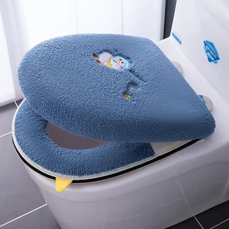 SRYSJS-Coprisedile morbido per WC, 2 in 1, protezione con cerniera, WC, inverno, caldo, accessori per coperchi, cuscinetti universali, custodia per passaporto