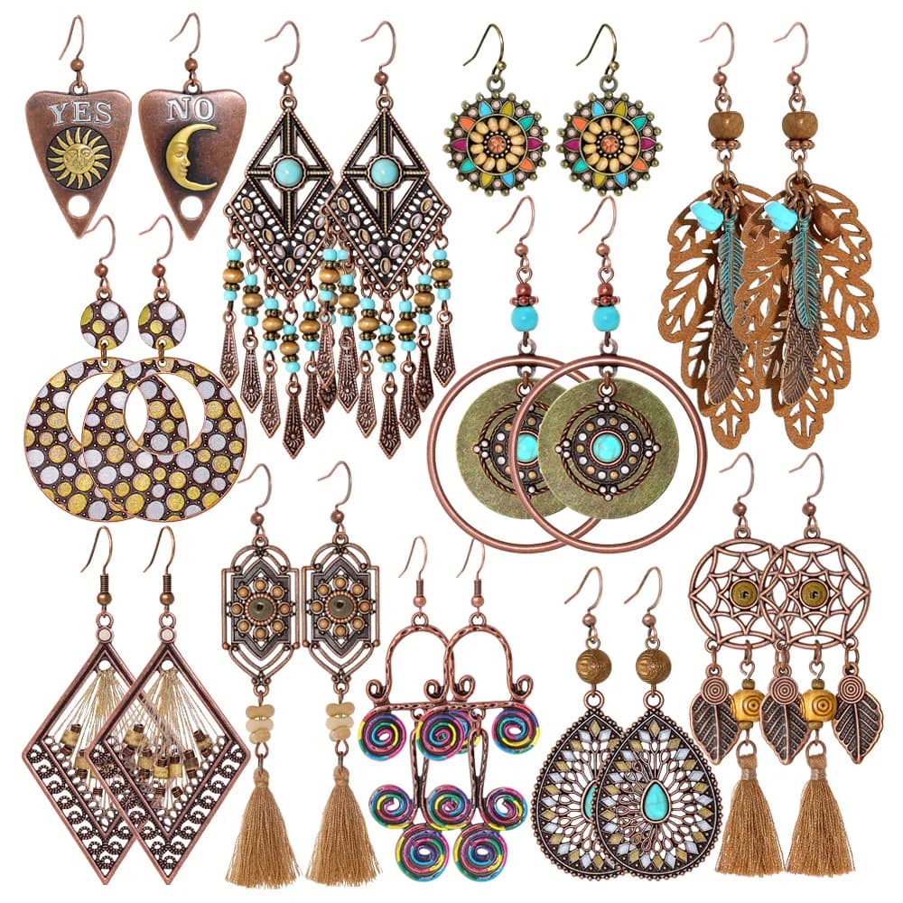 Bohemian Ethnic Round Geometric Earring Female Antique Golden Dreamcatcher Leaf Tassel Earrings 2026 New Indian Jewelry Gift