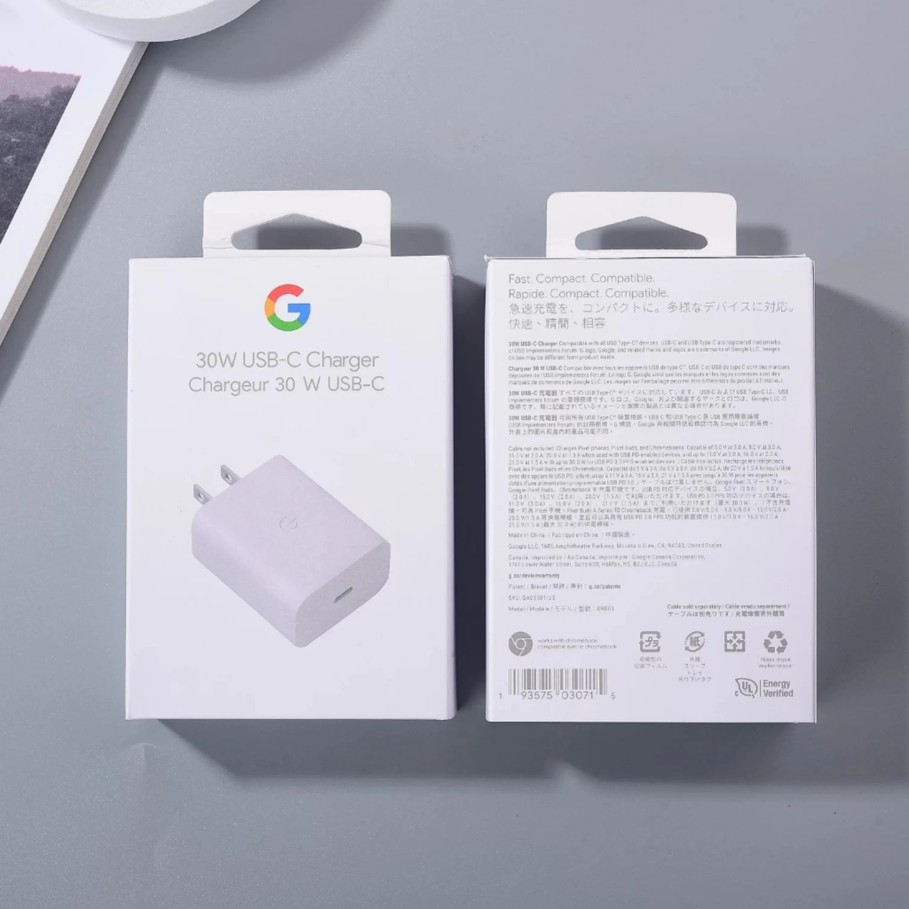 Per Google Pixel 9 8 7 6 Pro 9Pro XL 30W PD Caricatore Spina americana Adattatore da viaggio a ricarica rapida per Pixel 9A 8A 7A 6A 5A 4A Con scatola