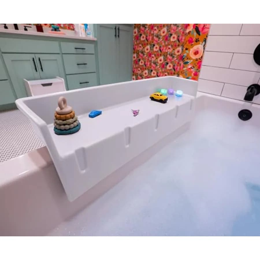 ® Paraschizzi per Vasca da Bagno e Mensola Portaoggetti per Bambini, Vassoio da Bagno, Organizzatore per Giocattoli e Accessori, Protezione Antispruzzi per Vasca
