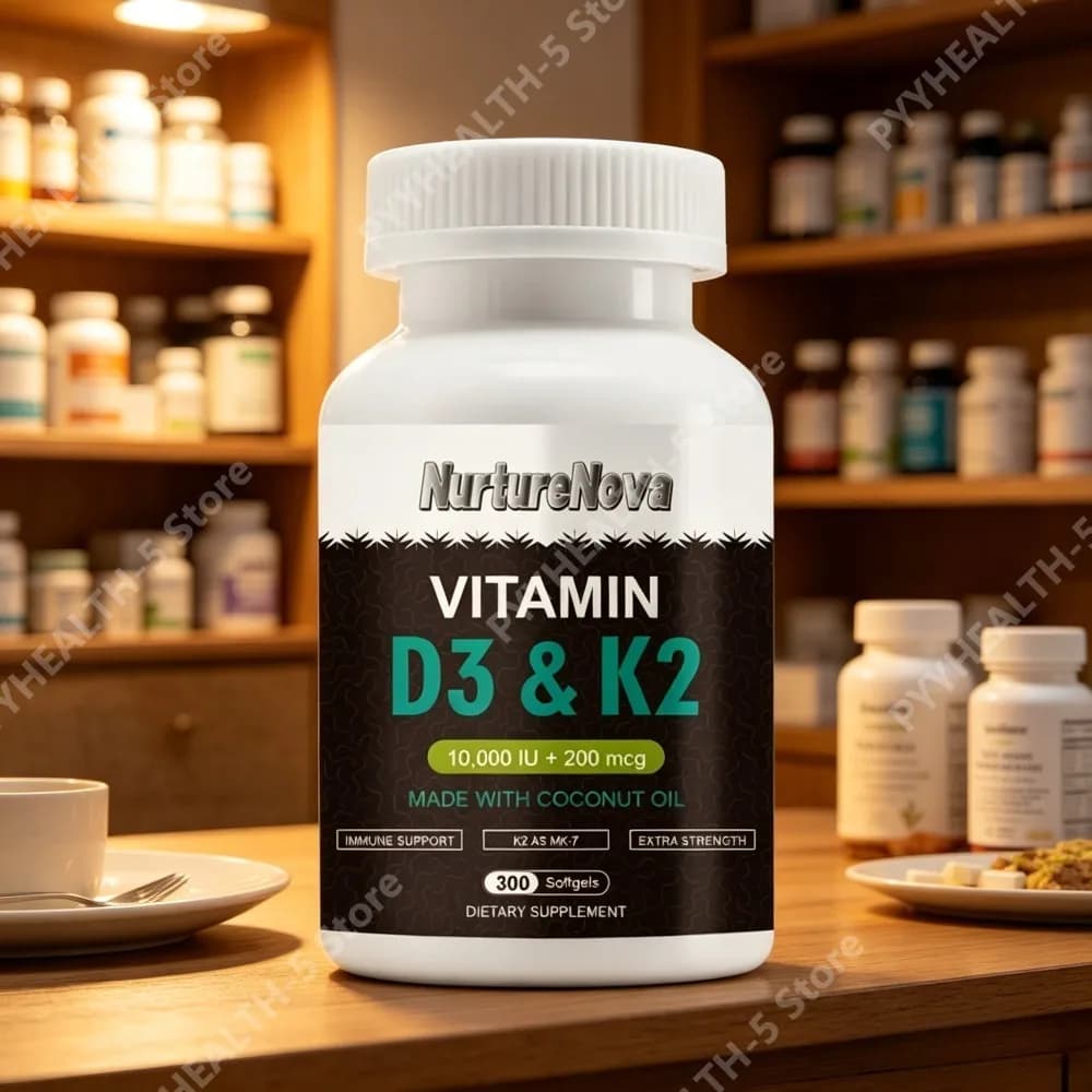 Capsule di Vitamina D3 e K2 10.000 UI 200 Mcg con Olio di Cocco, 300 Pezzi, Integratore Alimentare di Alta Qualità