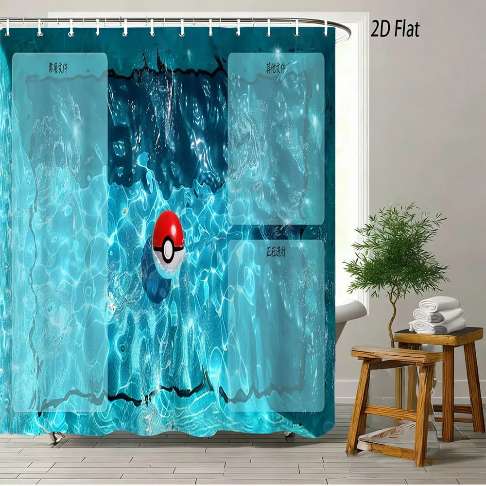 Tenda da Doccia 2D con Texture Acquatica di Pokemon Pokeball per Bagno