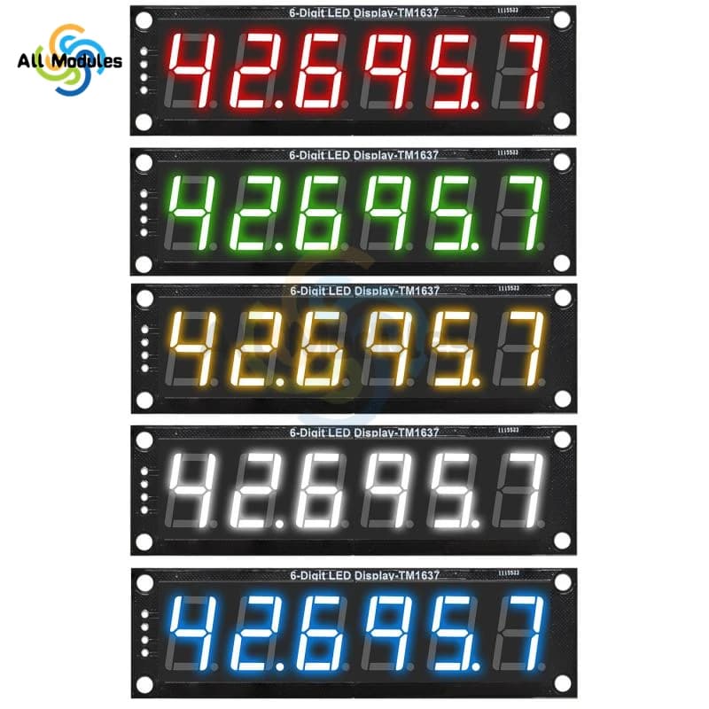Modulo display LED digitale TM1637 Tubo indicatore LED digitale da 0,56 pollici 6 per Arduino Rosso Verde Blu Giallo Bianco