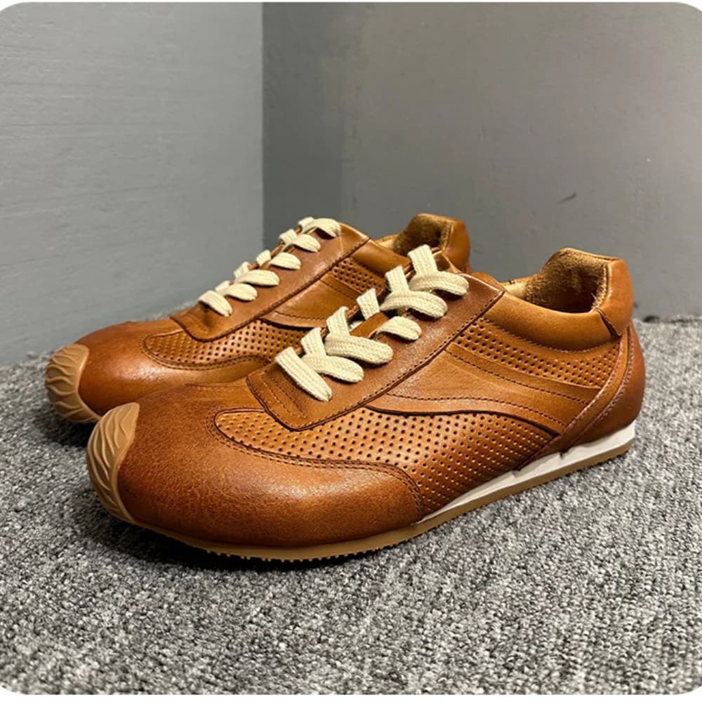 QHCCID Sneakers in pelle di cavallo fatte a mano, scarpe casual da uomo Scarpe da corsa sportive traspiranti per uomo