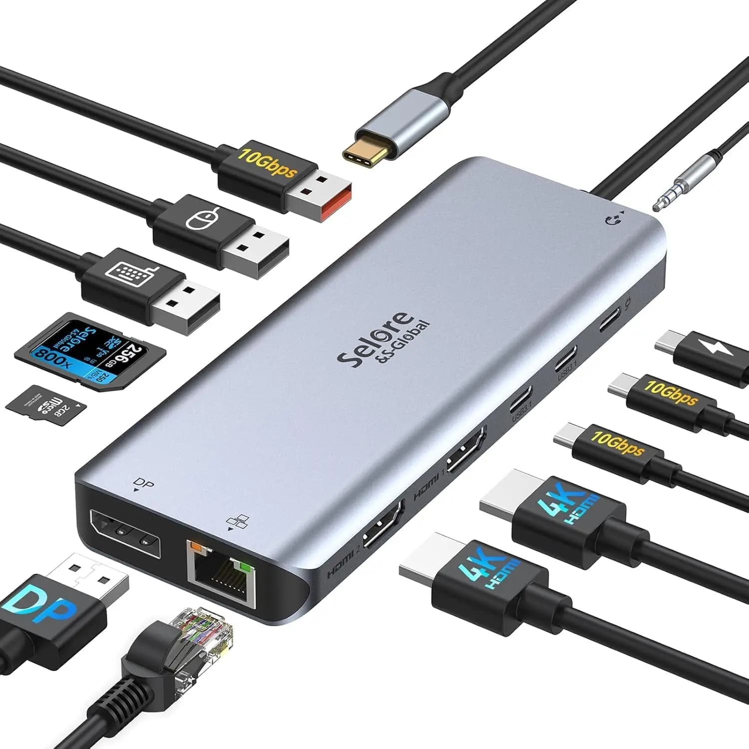 Docking station USB-C 13 in 1 per tripli monitor con doppia HDMI, DP, 100 W PD, Gigabit Ethernet e porte veloci