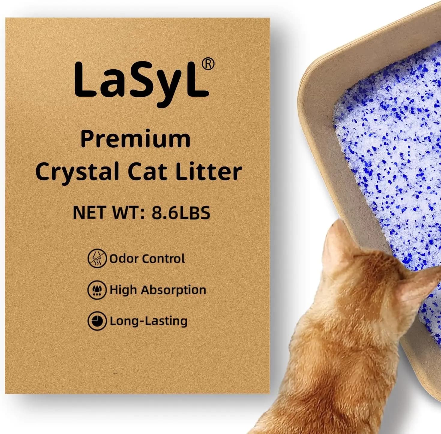 Lettiera per Gatti in Cristallo Premium, 3,9 kg - Controllo Odori a Lunga Durata, Gel di Silice Non Agglomerante per Animali Domestici