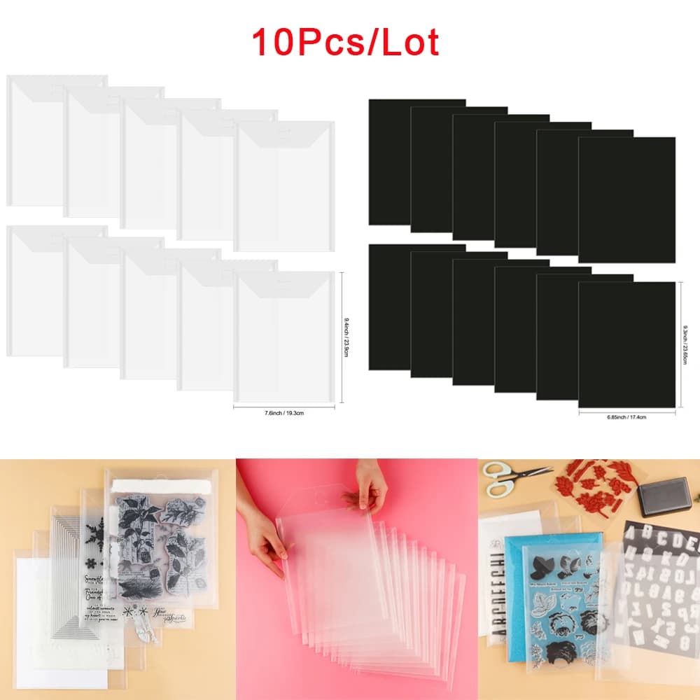 10~20psc/set Transparent Stamp & Die Storage Pockets Envelopes for Storing Organization Bump Template Stickers Cover 7.6x9.4inch