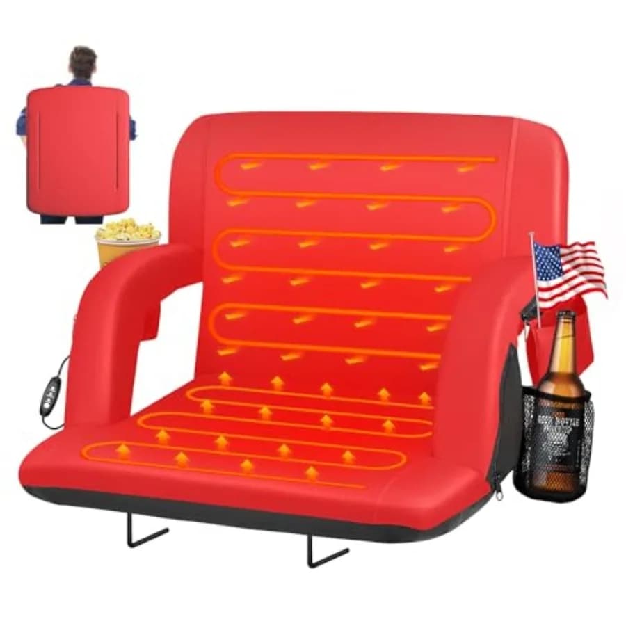 HOPERAN Heated Stadium Seats for Bleachers with Back Support Wide Cushion Extra Portable Bleacher Seat Foldable Stadium Chair U