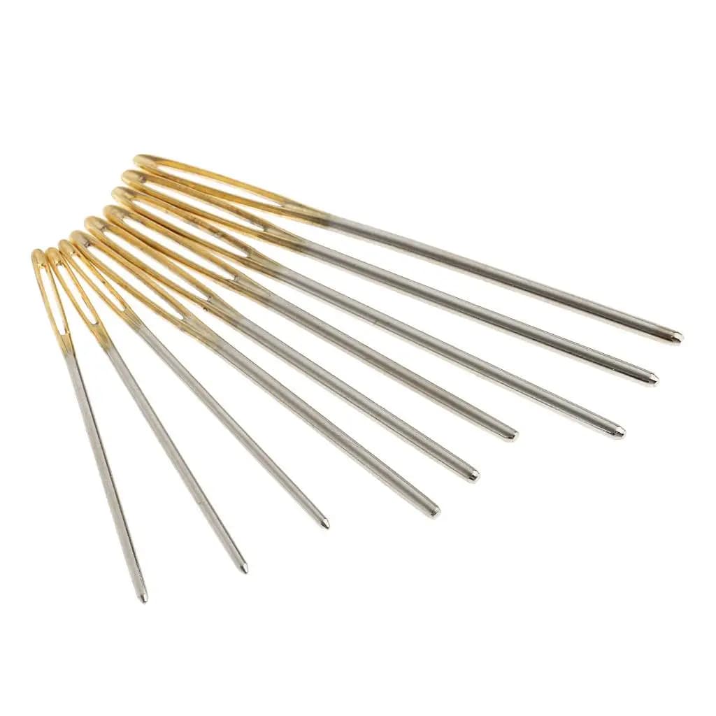 Gold Large Eye Sewing Set Hand Embroidery Needlework Stainless Steel for Knitting and Stitching