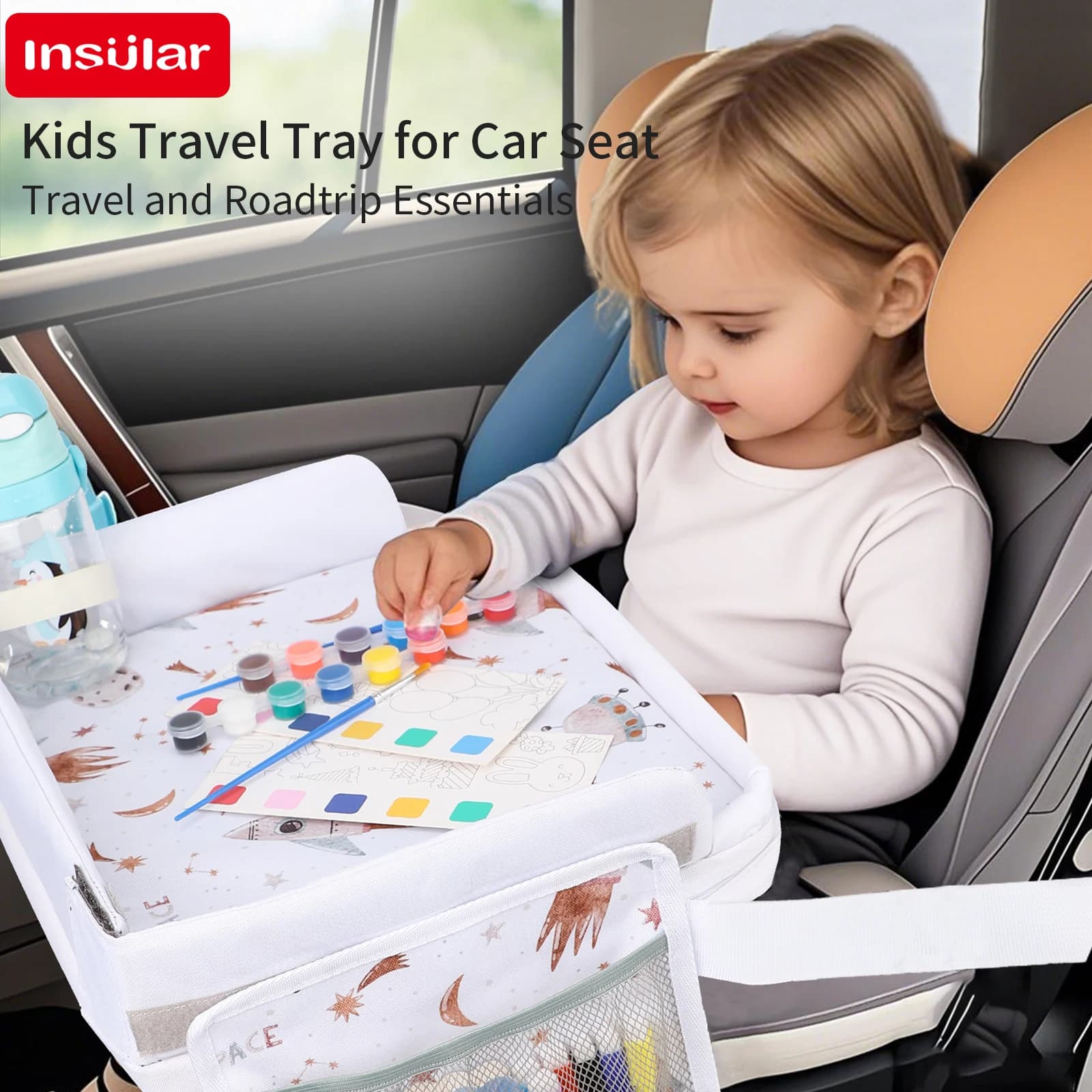 INSULAR Travel Tray Children Car Portable Drawing Board Writing Board Toy Storage Bag Tablet Computer Fixed Bag Multi-functional