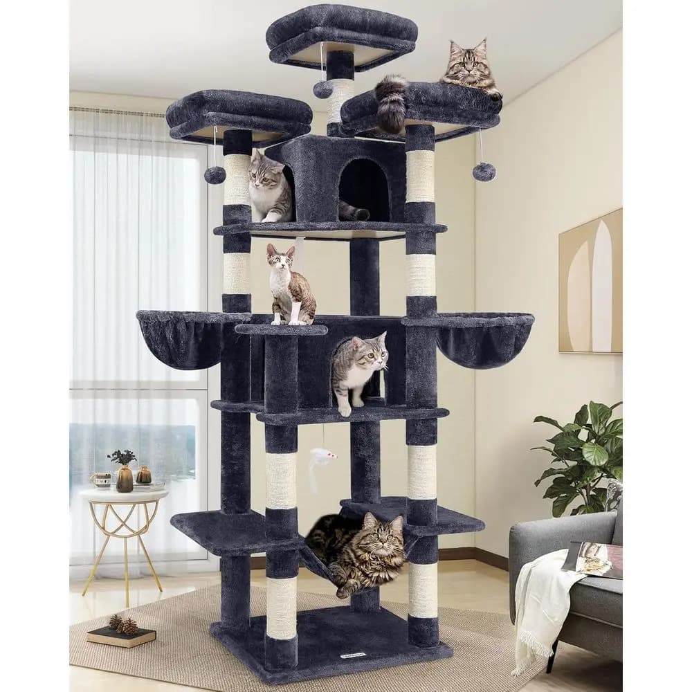Torre per gatti da interno 80 XXL - Tiragraffi multilivello con amaca, posatoi, condotti e cestini sospesi, grigio scuro