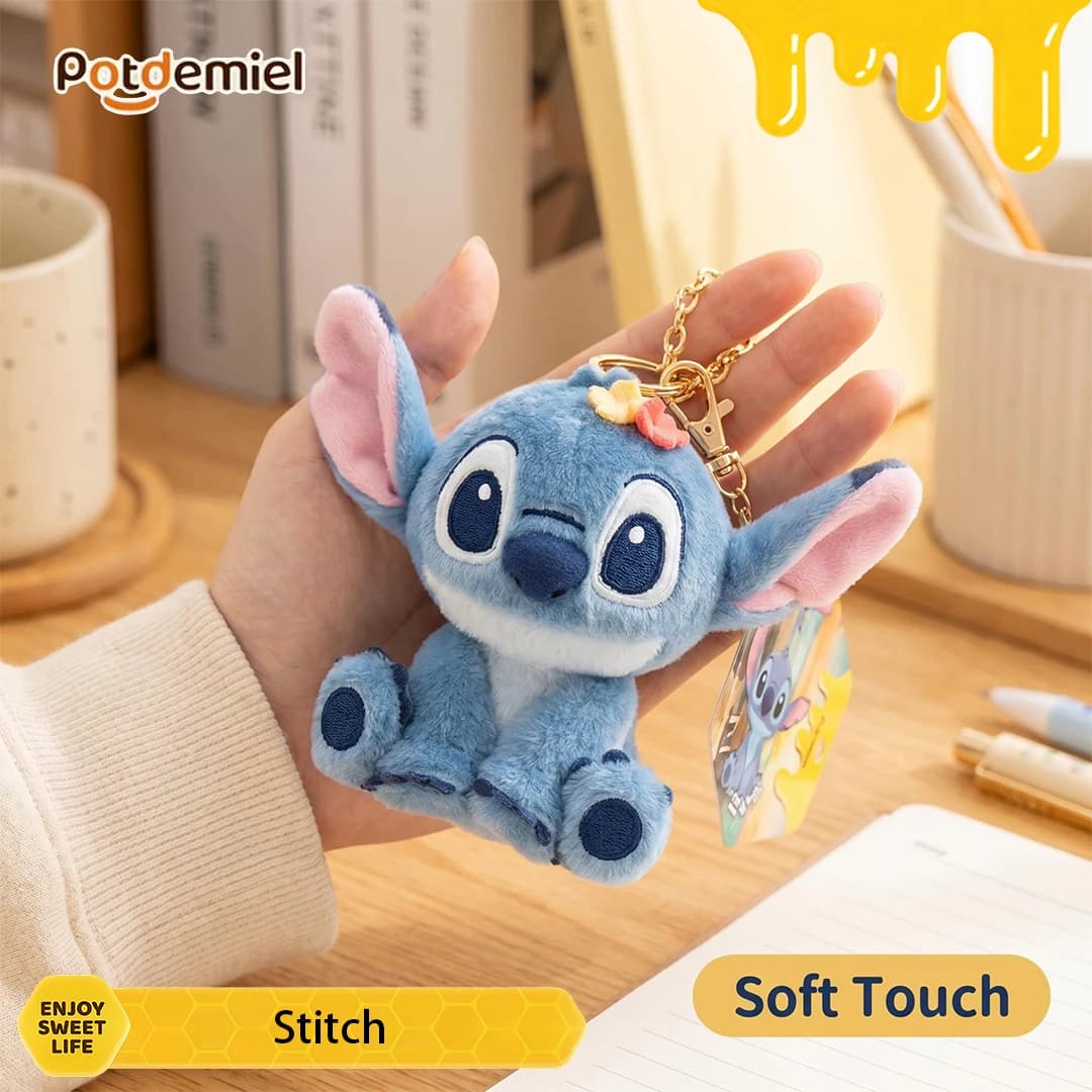 Potdemiel Disney Stitch Plush Keychain Animal Doll Backpack Charm Pendant Stuffed Toy Ornament Fluffy Kawaii Cute Kids Gift