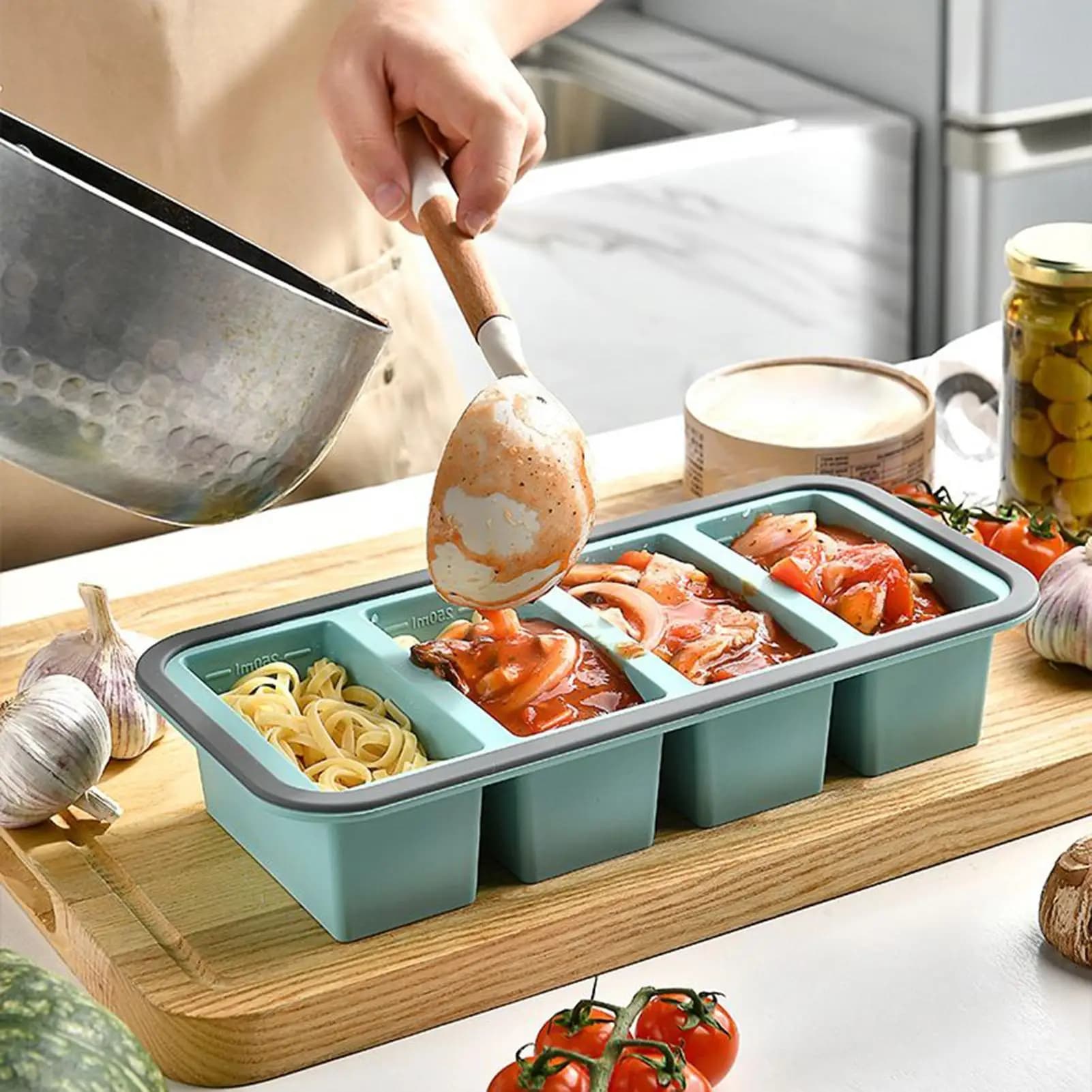 Contenitore per Congelare Cubetti di Zuppa con Coperchio, Facile da Sfogliare, per Salse, Brodo, Riso e Liquidi