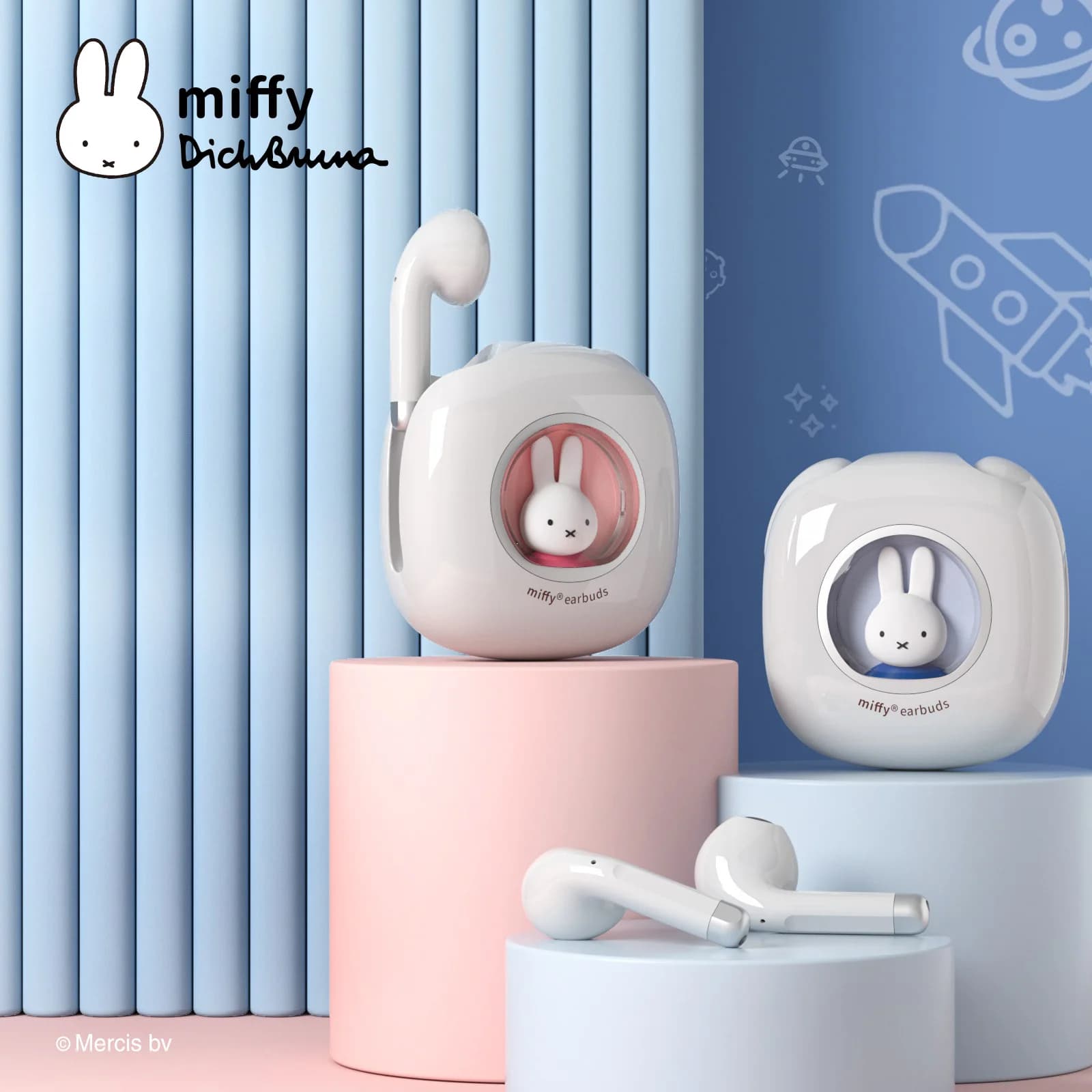Miffy Bluetooth Auricolari wireless Auricolare TWS Bluetooth 5.3 Touch Control Auricolari in standby lungo Cuffie stereo HiFi con luce