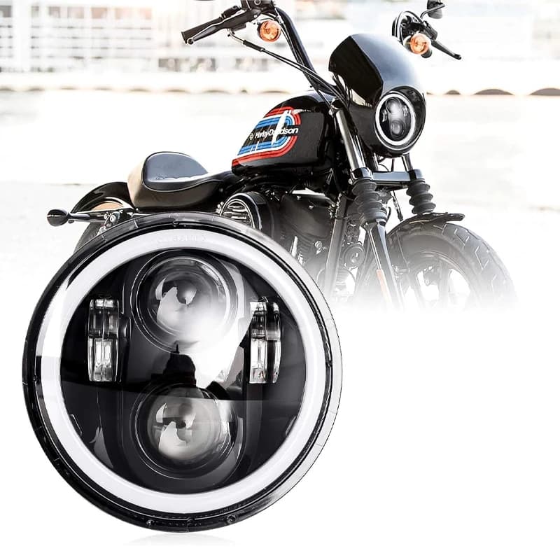 Faro 5.75 pollici nero Halo Angel Eyes LED per Harley Sportster 1200 883 Street Softail Dyna 5-3/4 "proiettore faro rotondo
