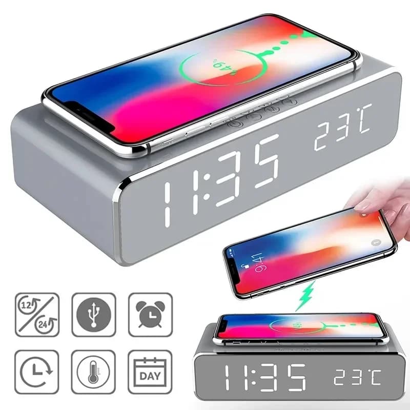 Wireless Charger Alarm Clock LED Digital Thermometer Headphone Charger Phone Station Fast charging dock for iPhone Samsung