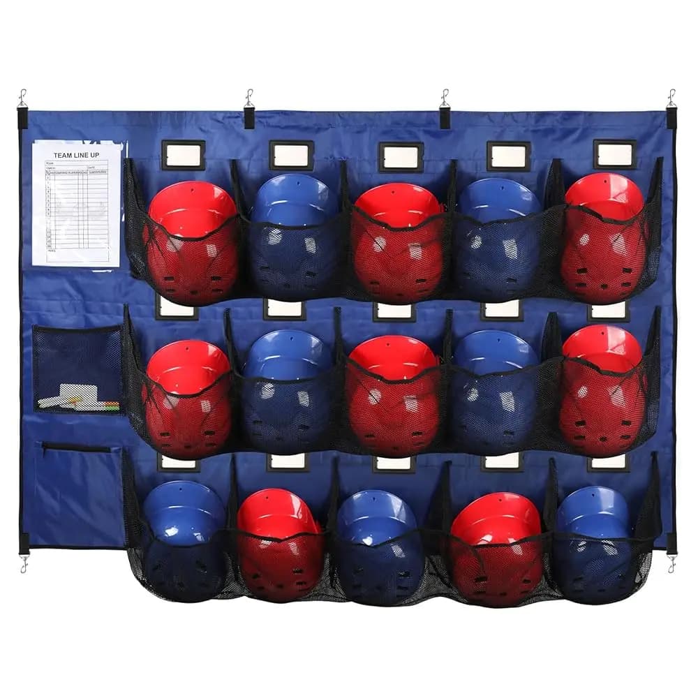 Organizzatore per Dugout da Baseball, Borsa Porta Caschi Sospesa per 15 Giocatori di Baseball e Softball, Organizzatore per Caschi da Dugout, Recinzione o Garage
