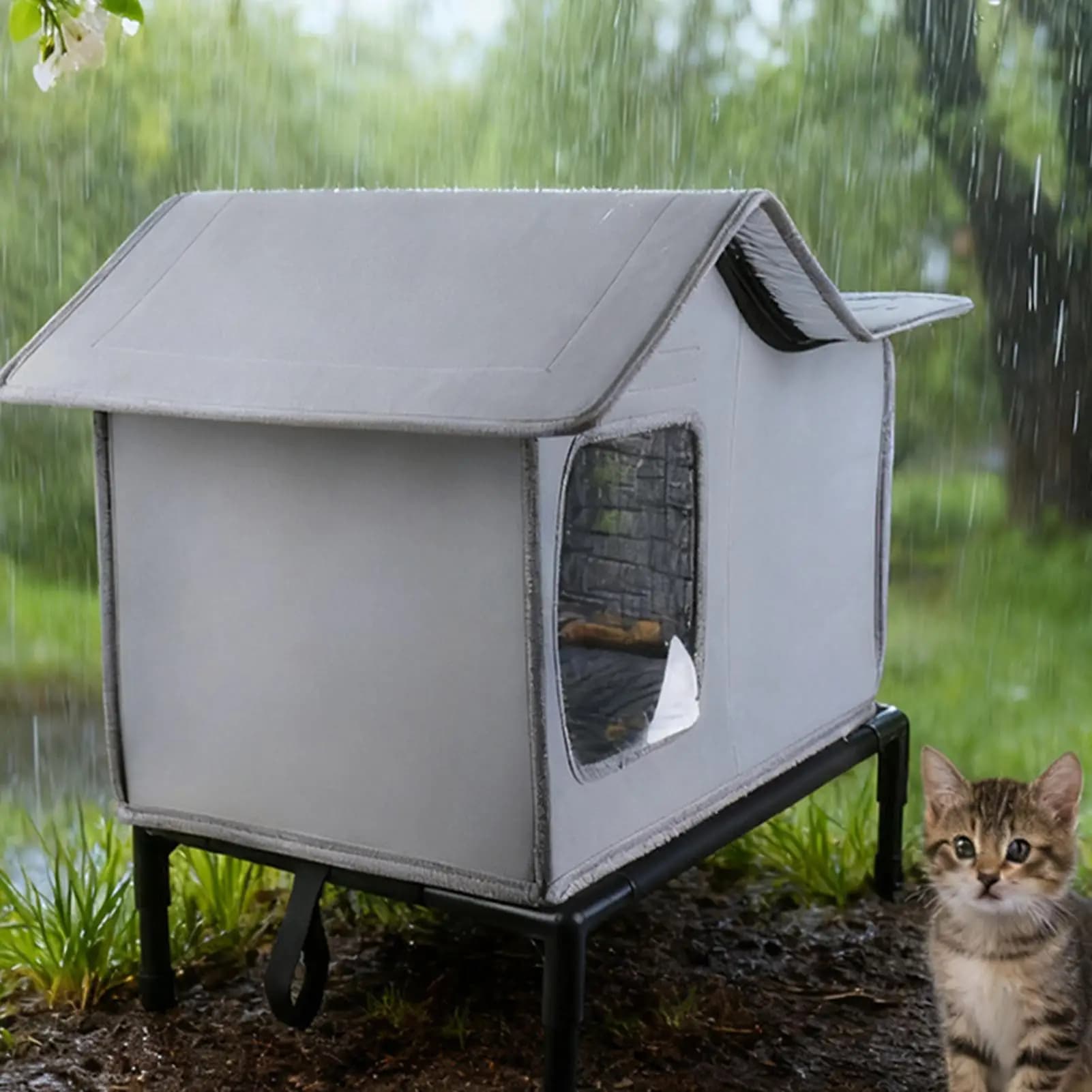 Riparo per cani e gatti randagi all'aperto Pieghevole Grotta per animali domestici Riscaldamento invernale Casa per dormire per gatti per giardino Patio Cortile