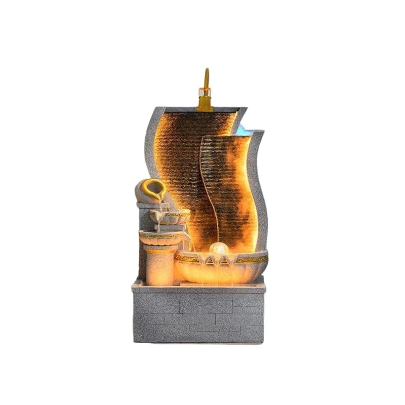 Fontana d'acqua a cascata in stile europeo, umidificatore, ornamento da pavimento per l'ingresso del soggiorno con rocce per attirare la ricchezza