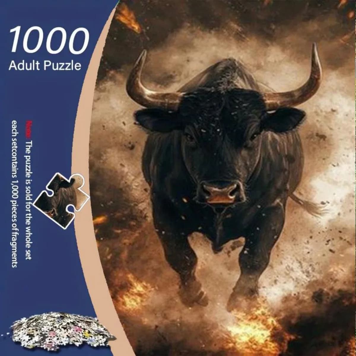 Puzzle per adulti da 1000 pezzi - Blazing Bull in Smoke, puzzle grande senza cornice con scena d'azione dinamica, puzzle impegnativo per