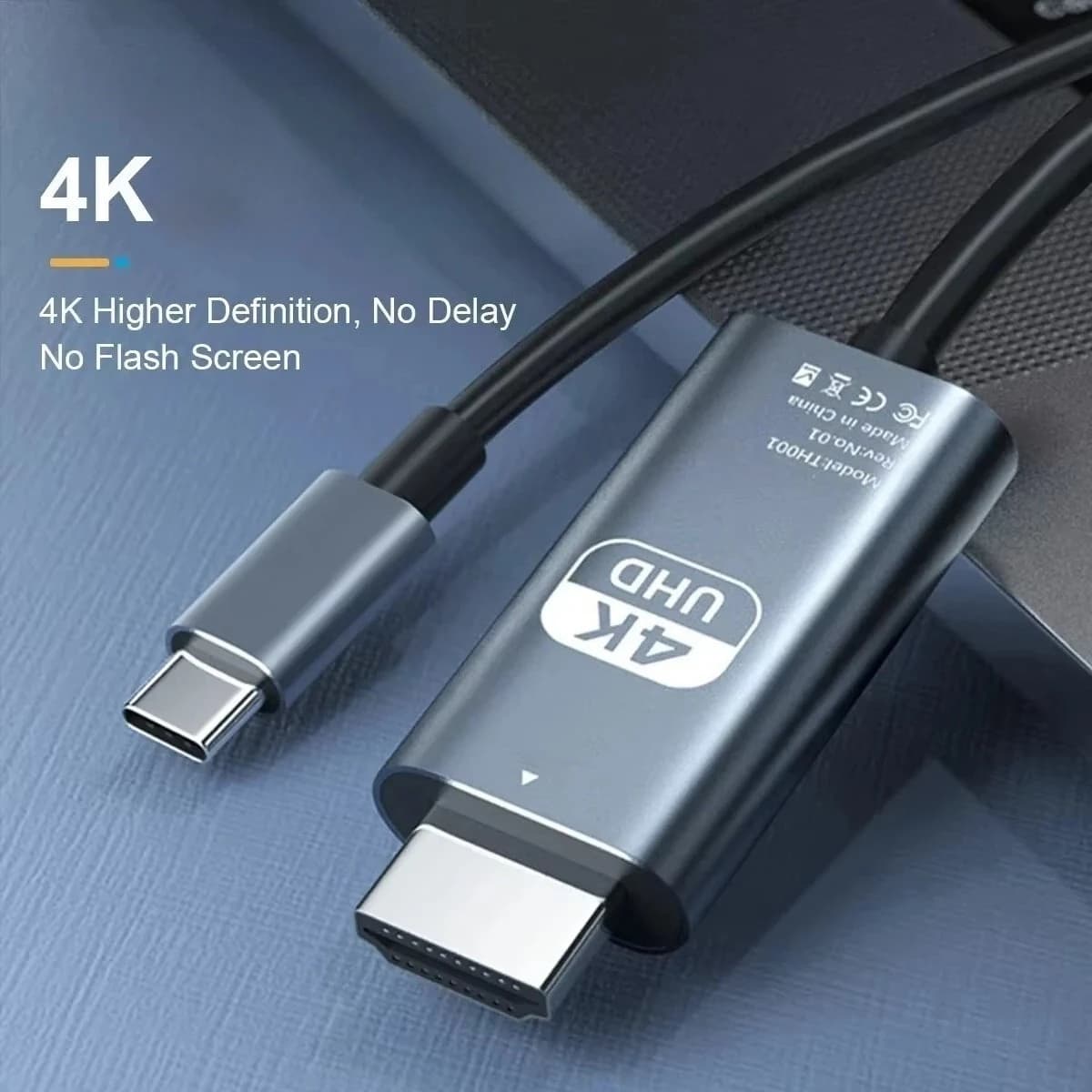 4K HD video conversion cable from Type-C to HDTV, screen mirroring cable, TV and computer cable, 2 meters, woven projection cable.