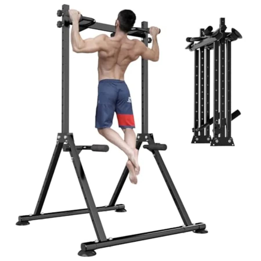 Foldable Multifunction Station for Tractions and Dip, Triangular Structure for Strength Training at Home