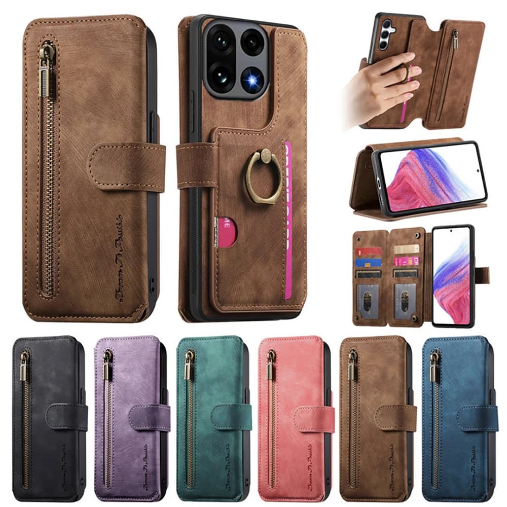 Per Oneplus 15 5G 2025 Custodia di lusso Portafoglio in pelle con cerniera a 7 carte RFID Fonda per OnePlus 15 Anello Cover posteriore One Plus 15 Flip Etui