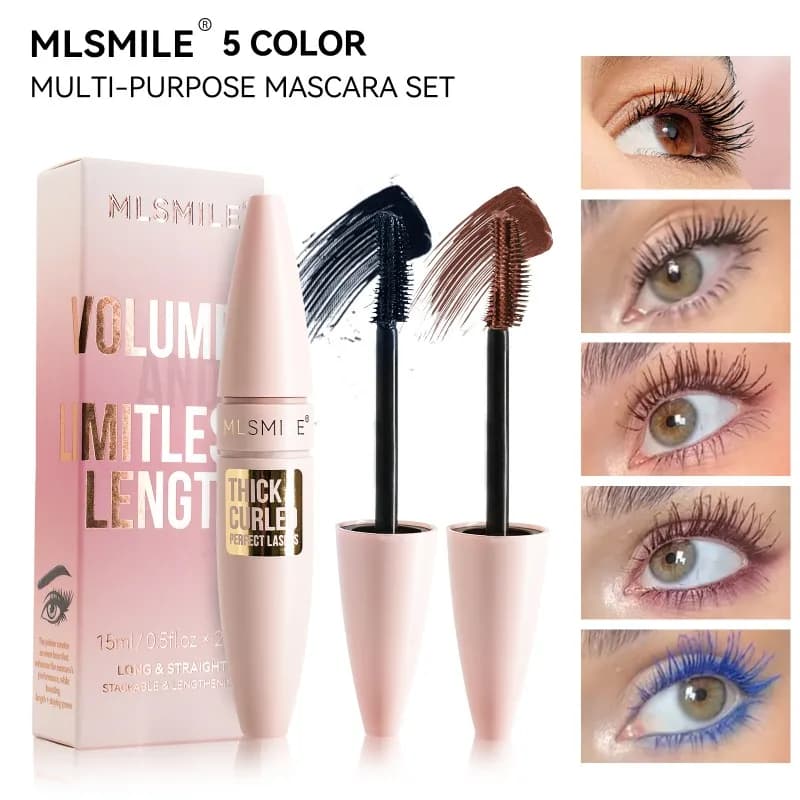2PCS Mascara 4D per Occhi, Volumizzante, Allungante, Lunga Durata, Incurvante, Impermeabile, Asciugatura Rapida, Blu, Rosa, Marrone, Nero, Mascara Liquido in Fibra