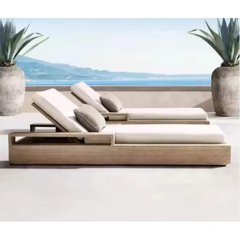 Sedia a Sdraio di Lusso in Teak per Esterni, Moderna e Resistente con Cuscino per Villa, Piscina, Spiaggia e Patio